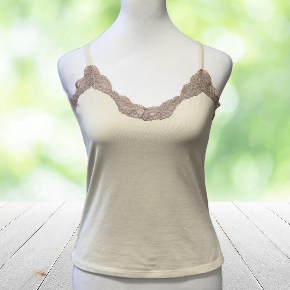 Vintage Y2K ONLY HEARTS Helena Stuart Camisole Lace Trim White USA Made Size S